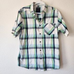 Kavu Green Windowpane Short Sleeve Button-Up Shirt M